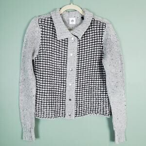 CAbi Square Stitch Gray Snap Button Up Speckled Cardigan Sweater Size Small